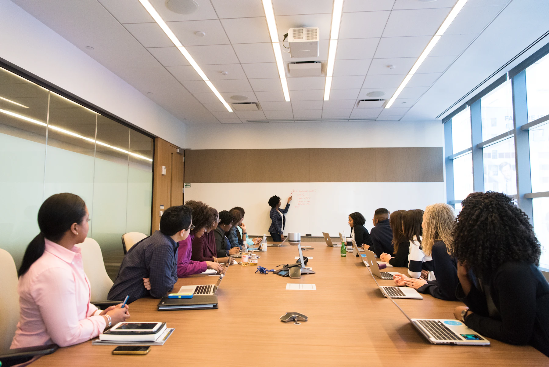 Colleagues at a real workplace meeting
